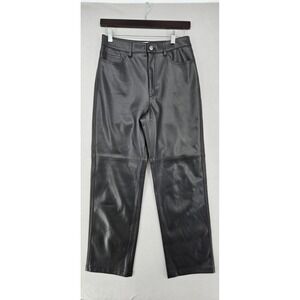 MNG Black Faux Leather Straight Leg Size 4 Minimalist Edgy Clean Girl Chic Pant